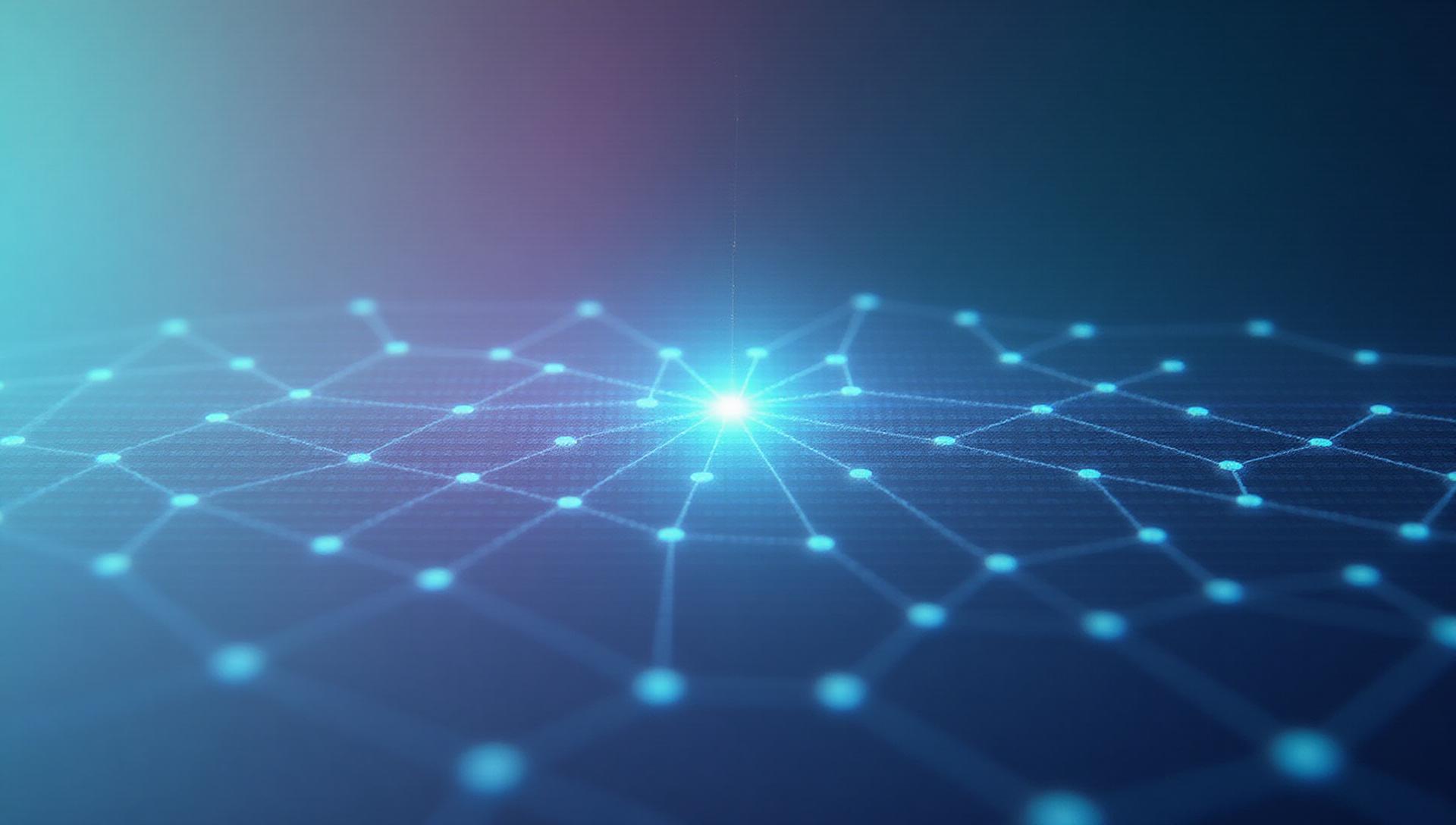 Abstract visualization of AI recommendation consensus network with interconnected nodes converging toward a central point