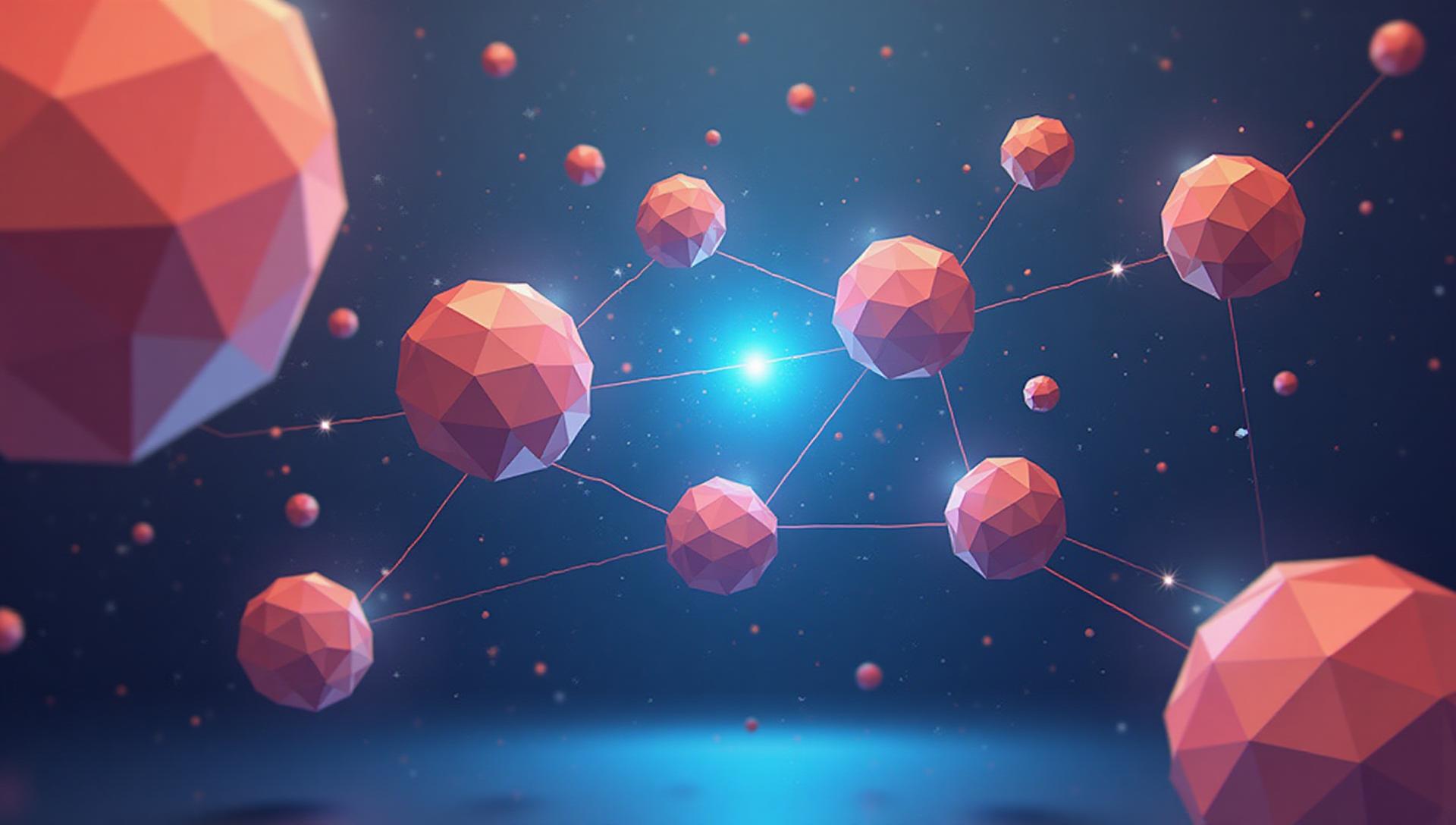 Abstract illustration of AI search and brand discovery with interconnected geometric nodes